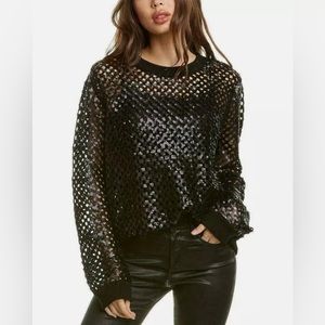 NEW! Tory Burch Womens S Black Sequin Open Knit Wool Lansing Sweater